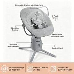 Zoicay Lightweight Baby Swing for Infant with 3 Modes & 5 Speeds, BT Enabled App