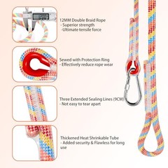 Tree Swing Ropes (Set of 2)/5FT/10FT/15FT/20FT, Tree Swing Straps 3FT Rainbow