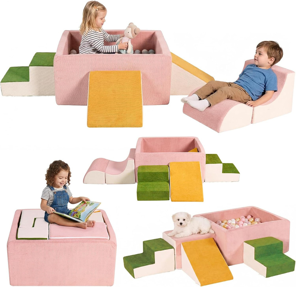 Pink Foam Climbing Blocks Set for Toddlers – Indoor Play Gym 6PCS