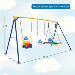 3-in-1 Kids Swing Set 660 LBS Carbon Steel Swing Frame w/ Belt Swing for