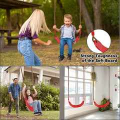 3Pcs Kids Outdoor Swing Set with Adjustable Ropes, Disc & Ring Hangers, Trapeze