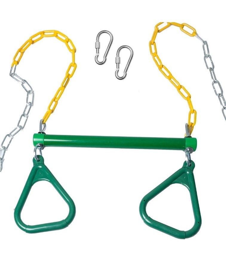 18″ Trapeze Swing Bar with Rings Heavy Duty Chain Swing Set Accessories Green