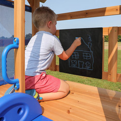 Cedar Wood Swing Set Slide Play Deck Rock Wall Ladder Outdoor Backyard Play Set