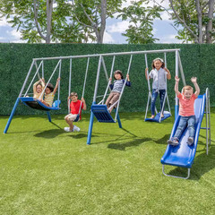Super Surfer Metal Swing Playset with Slide, Skyflyer and Surfboard Swings, A…