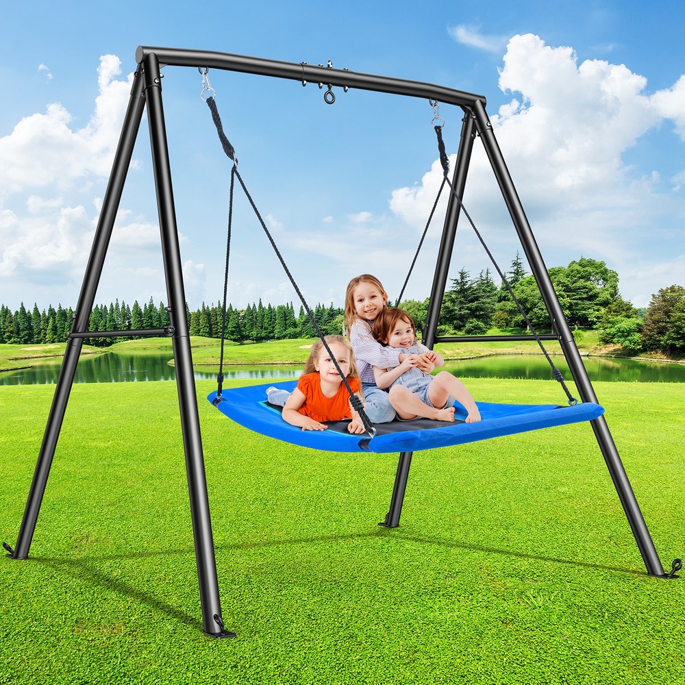 Trekassy Heavy-Duty Frame Metal Swing Set for Kids Adult with 60″ Platform Swing