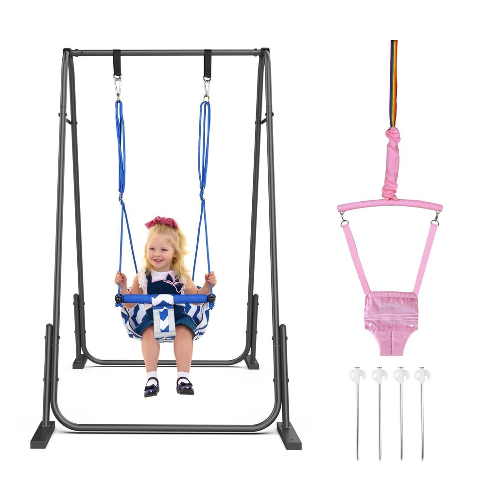 2 in 1 Baby Jumper and Swing, Toddler Swing Set with Foldable Stand, Ages 6 M…