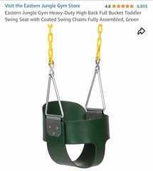 Toddler Swing – Heavy Duty, High Back Coated Chains Full Bucket Baby Swing Seat