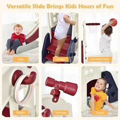 6-In-1 Large Slide for Kids Toddler Climber Slide Playset w/ Basketball Hoop