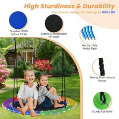 Outdoor 40″ Saucer Tree Swing 660 LBS for Kids Adults w/LED Lights Rainbow