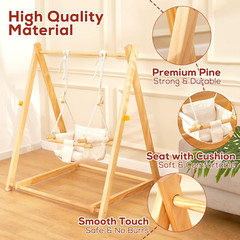 Foldable Montessori Wooden Swing Set for Toddlers 6-36 Months, Indoor/Outdoor