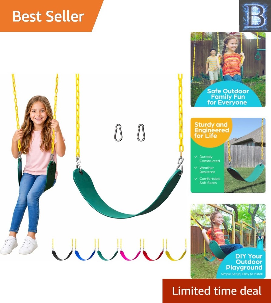 Outdoor Swing Set Replacement – Durable Green Swing Seat with Chains, 300 lbs