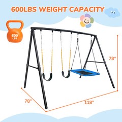 600lbs Heavy-Duty Metal Swing Set w/3 Swings & Frame Kids Adult Backyard Playset