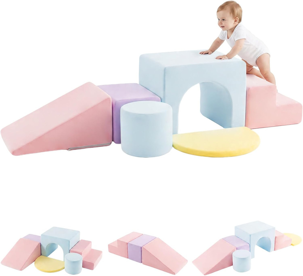 Toddler Climbing Toys Indoor, 6 PCS Foam Climbing Blocks for Baby Crawling Slidi
