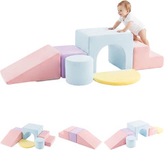 Toddler Climbing Toys Indoor, 6 PCS Foam Climbing Blocks for Baby Crawling Slidi