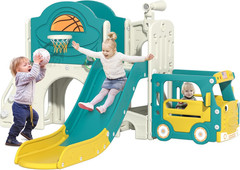 9-in-1 Toddler Slide & Climber Playset with Basketball, Ring Toss & Car House