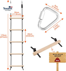 Rope Ladder for Kids Climbing Obstacle Wooden Swing Rope Ladder with 2 Hooks for