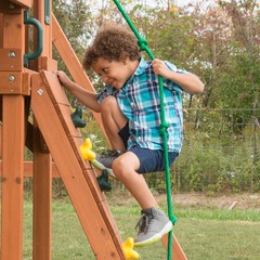 WOODEN SWING-SET PLAYGROUND SET W/ 2 WAVE SLIDES ROCK WALL TIC TAC TOE, CHILDREN