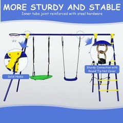 Gymax 5-In-1 Kids Swing Set for Outdoor W/ Heavy Duty Frame Basketball