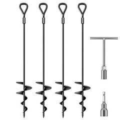 4 Pack 30″ Ground Anchors Black Screw-In Earth Anchor w/ T-Handle _ SALE OFF