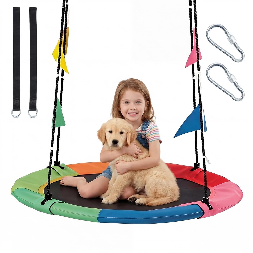 DUMOS 40″ Rainbow Saucer Tree Swing, HD Waterproof, Kids/Adults, Adj Ropes