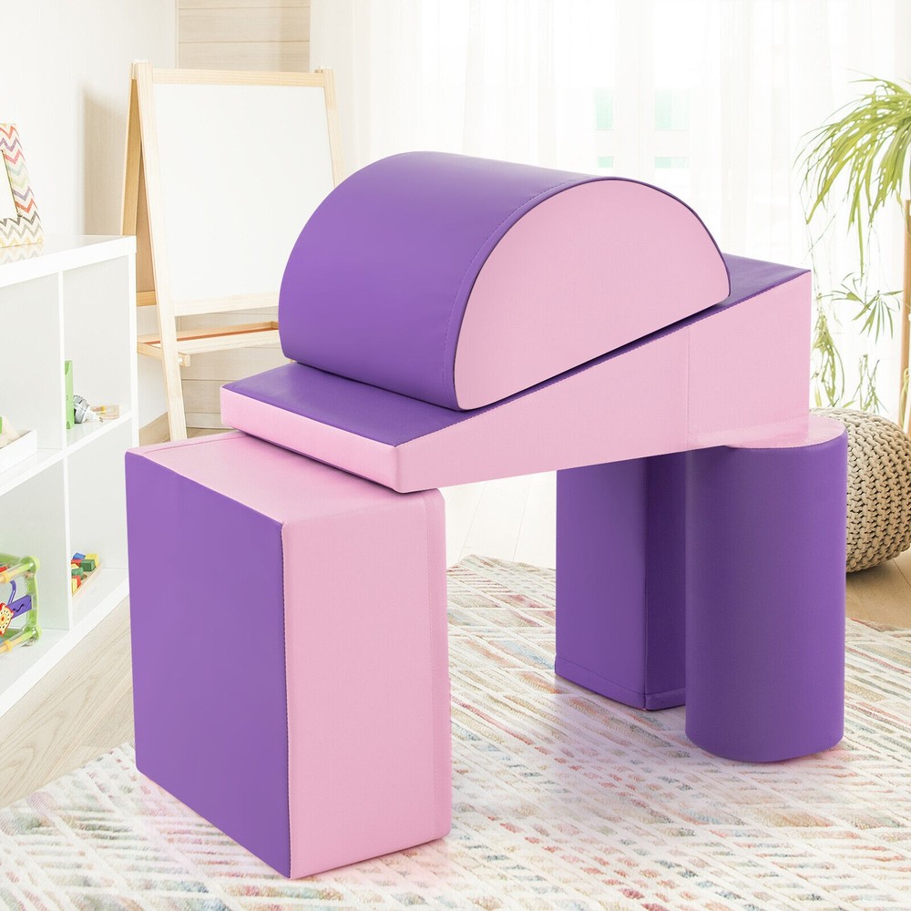 5-Piece Kids Climb Crawl Activity Playset Purple Indoor Foam Block Safe Soft