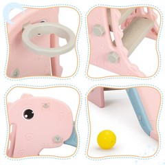 Kids Boys Girls Toddlers Climbing Slide Indoor Outdoor w/ Basketball Hoop