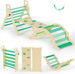 Pikler Triangle Set, Toddler Wooden Climbing Toys Indoor 7in1 Foldable