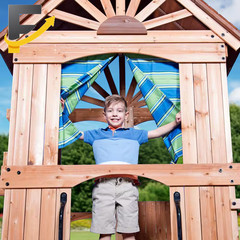 Caribbean Outdoor Playground Set W/ Wave Slide Rockwall Swing Set and Porch