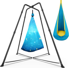 Swing Stand Frame with Sensory Swing Pod Chair, X-Shaped Swing Set, Metal Hammoc
