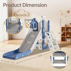 6 in 1 Toddler Slide – L-Shaped Baby Slide for Toddlers Aged 1-3 with Basketb…