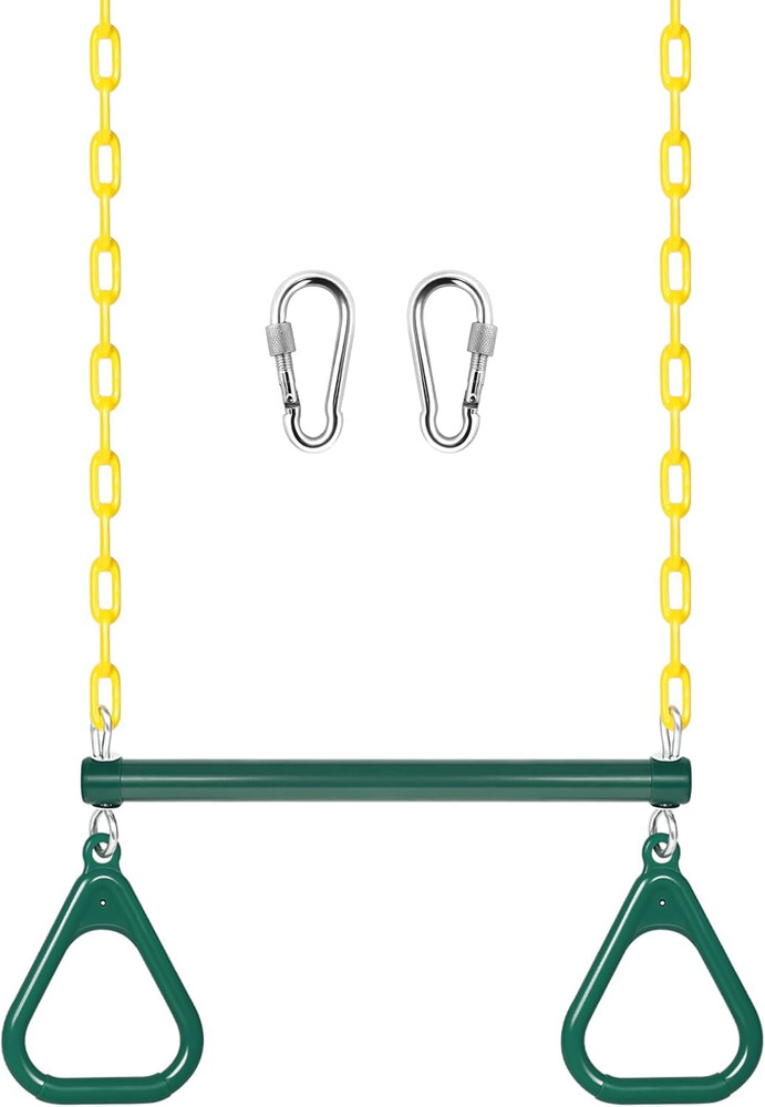Gym Rings Trapeze Swing Bar 16″, Heavy Duty 47″ Chain Swing Set Accessories with