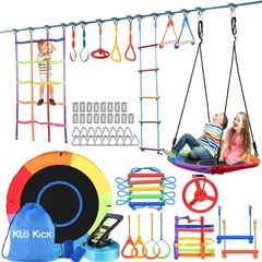 50FT Obstacle Course Ninja Warrior Outdoor Play for Kids w/ Swings & Monkey Bars