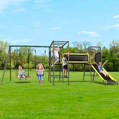 Large Metal Swing Set with 2 Swings, Tunnel, Slide,Climbing Ladder Monkey Bars