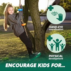 Tree Swing for Kids – Single Disc Seat and Climbing Rope Set w/Carabiner & 4 …