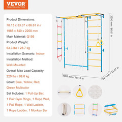 Indoor Jungle Gym for Toddlers, 7-In-1 Climbing Playset with Carbon Steel Swedis