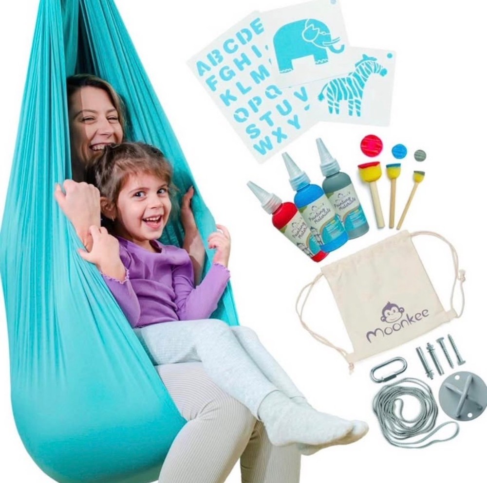 Moonkee Sensory Swing Kit- Blue with Carabiner & Paint Kit