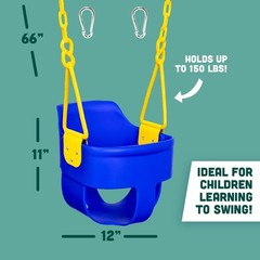 Premium High Back Full Bucket Toddler Swing Seat with Finger Grip, Blue