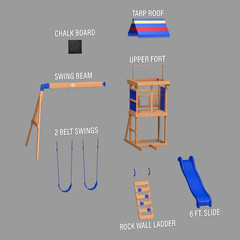 Bay Pointe Cedar Wood Swing Set with Wave Slide, Play Deck, Rock Wall Ladder, Be