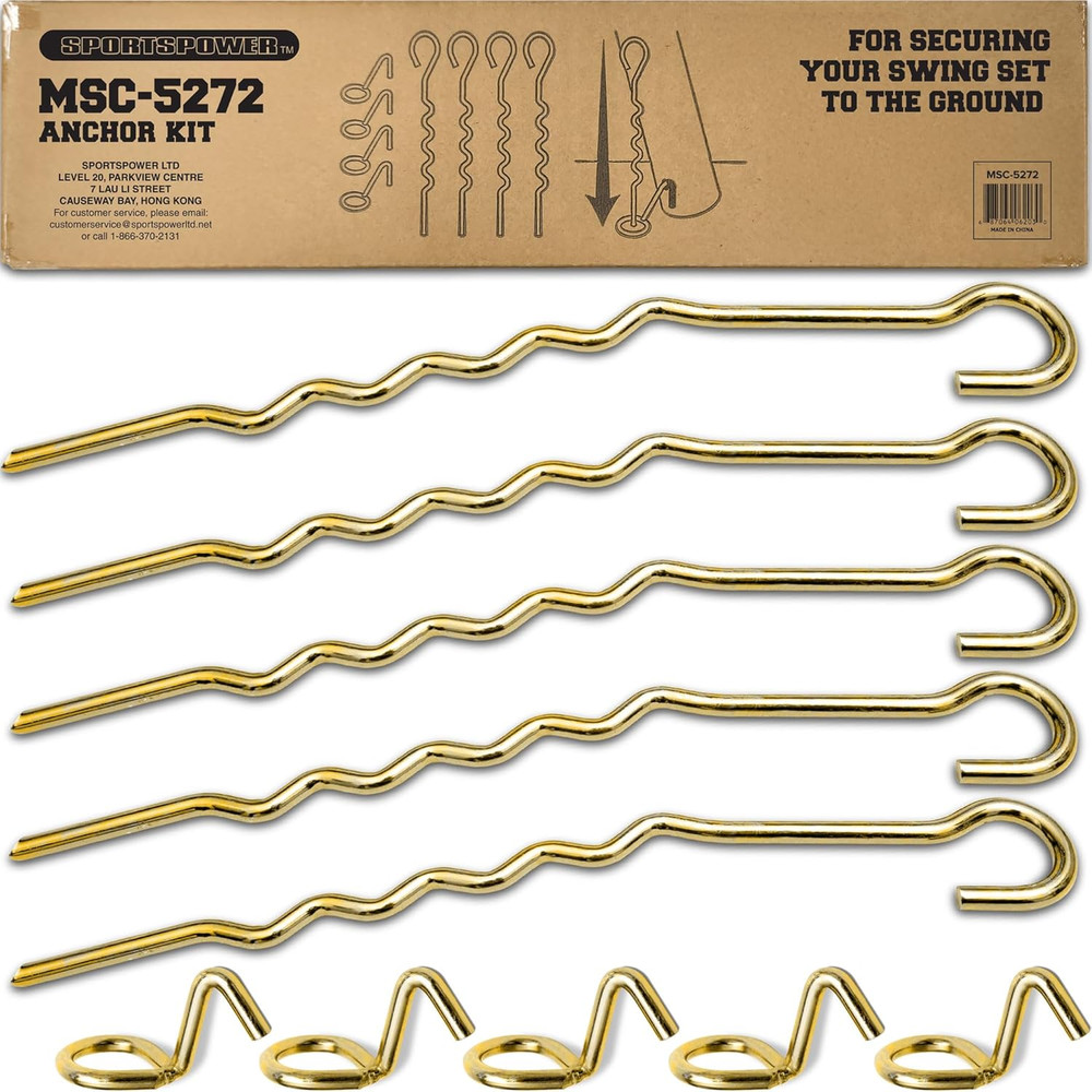 5-Piece Heavy-Duty Steel Corkscrew Ground Anchor Kit for Swing Sets