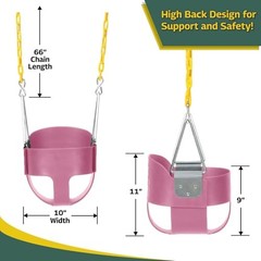 Heavy-Duty High Back Full Bucket Toddler Swing Seat | Coated Chains Fully Pink