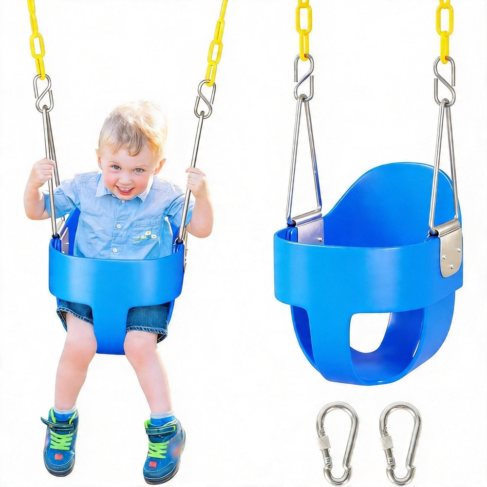 DECORLIFE Toddler Swing Seat High Back Full Bucket Baby Swing Coated Chain, Blue