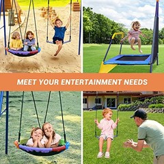 Swing Sets for Backyard with Trampoline 440lbs with Heavy-Duty Blue & Yellow