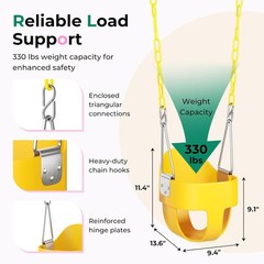 330lb Outdoor Toddler Swing High Back Full Bucket Seat Backyard Garden Yellow