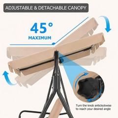 Garvee 3-Seat Patio Swing, Adj. Canopy, Thick Cushions, 500lb Cap. for Adults
