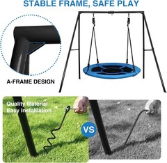 440lbs Metal Swing Set with Saucer Swing Heavy Duty A-Frame Outdoor Kids Playset