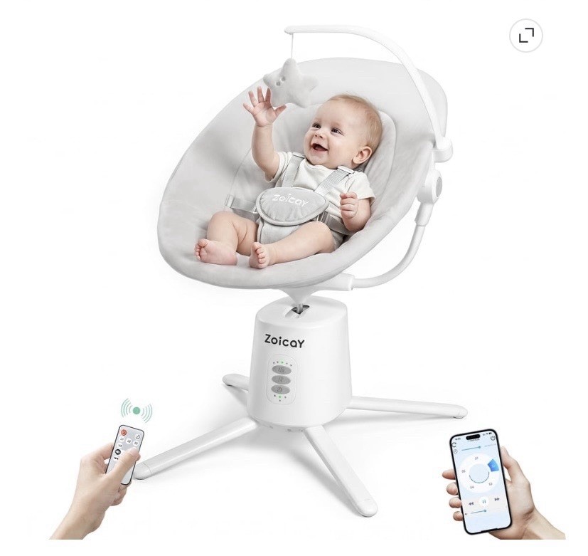 Zoicay Lightweight White Baby Swing for Infant with 3 Modes & 5 Speeds