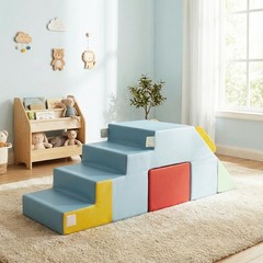 Kids Climbing Toys, Toddler Climber with Slide & Stairs, Blue + Red + Yellow