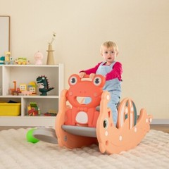 3 x 1 Kids Slide Rocking Horse Set Convertible Toddler Slide w/ Basketball Hoop