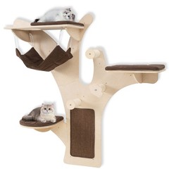Wall-Mounted Cat Tower w/ Perch Hammock Sisal Scratching Posts & Mat Cushions