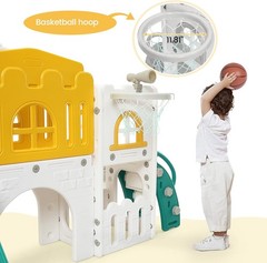 8 in 1 Toddler Slide Indoor Playground Playset Outdoor w/Basketball Hoop Climber
